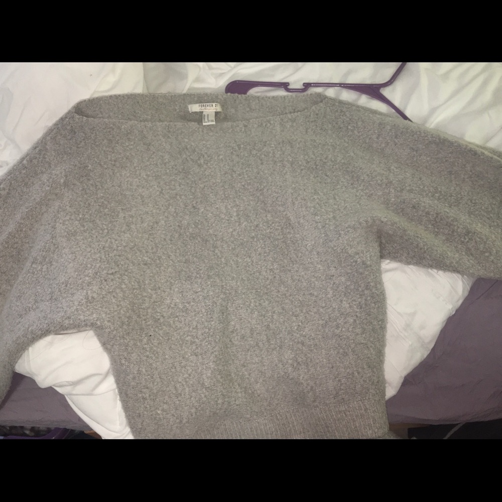 grey off the shoulder sweater